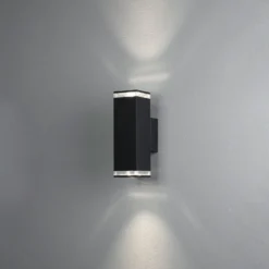 Aplique de exterior Pollux, 23,5 cm, negro, aluminio, 2 luces.