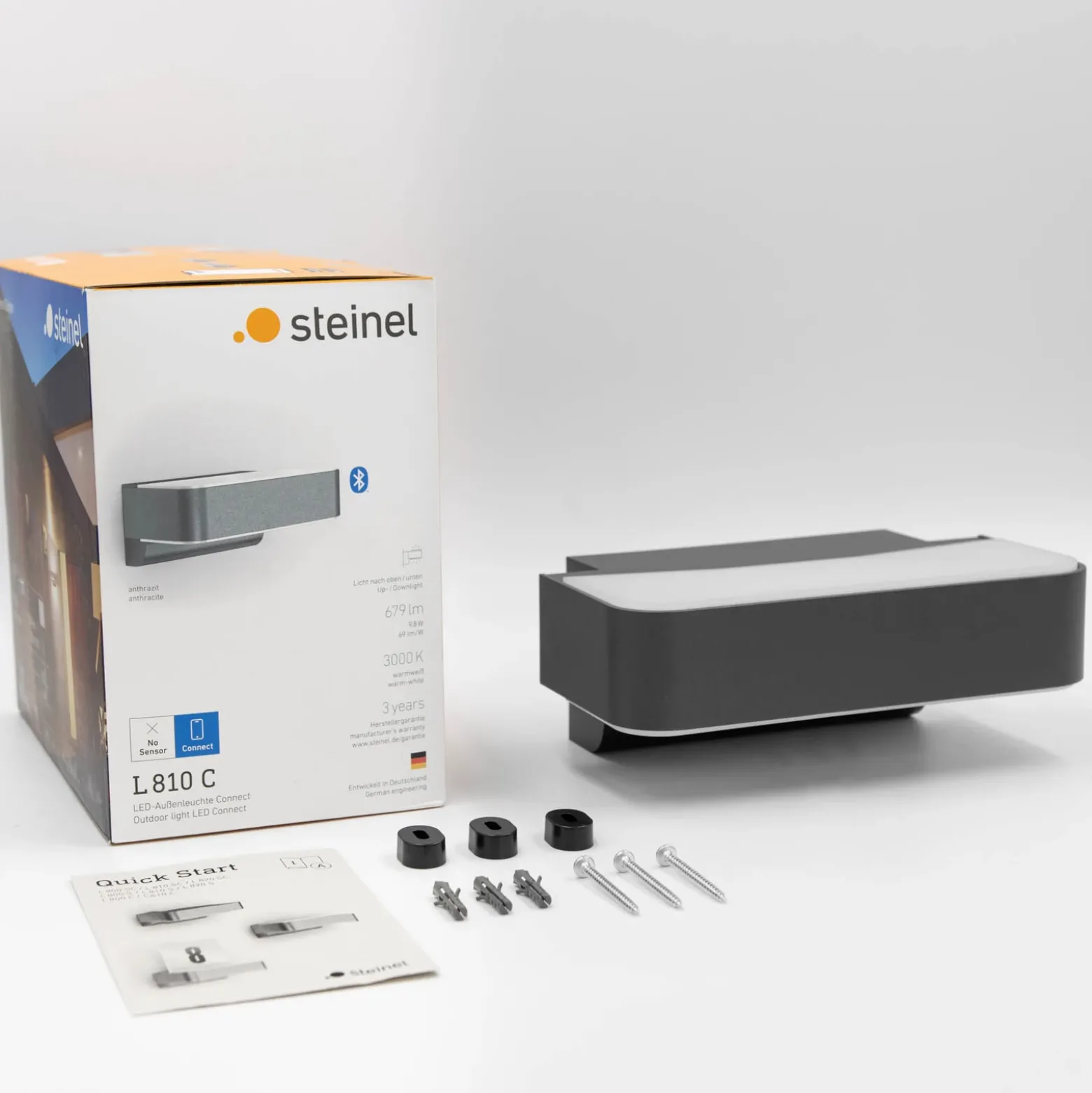 Aplique de exterior STEINEL Smart L 810 C, color antracita, con iluminación
