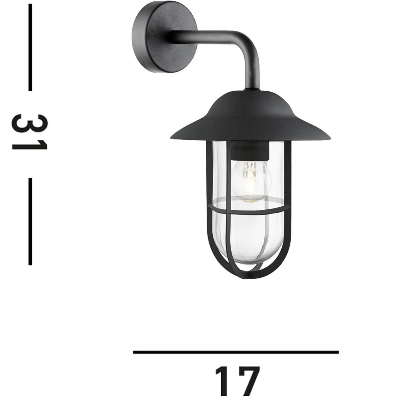 Aplique de exterior Toronto, negro IP44, acero, vidrio, E27