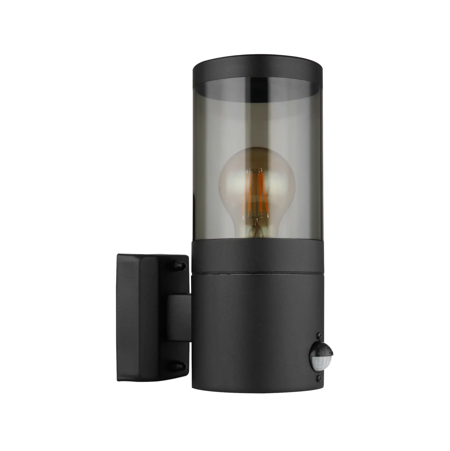 Aplique de exterior Xeloo, con sensor, negro/gris ahumado, IP44, E27
