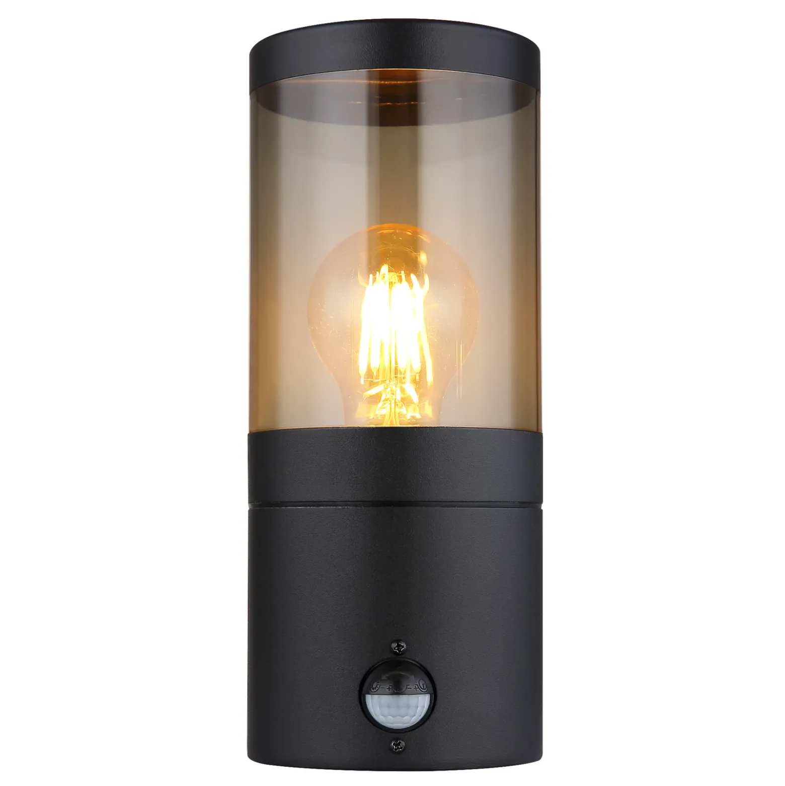 Aplique de exterior Xeloo, con sensor, negro/gris ahumado, IP44, E27