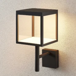 Aplique de pared LED Cube de Lucande, antracita, vidrio, 37 cm, IP54