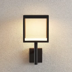 Aplique de pared LED Cube de Lucande, antracita, vidrio, 37 cm, IP54