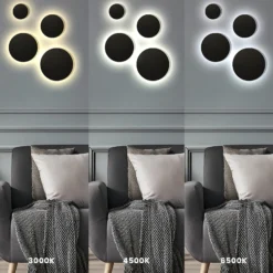 Aplique de pared LED Disk, Ø 18 cm, negro, plástico, IP65, CCT