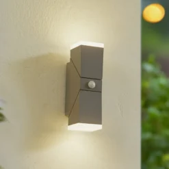 Aplique de pared LED Lindby «Sally», 22 cm, gris, IP54, con sensor