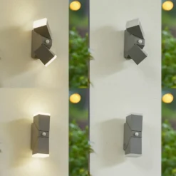 Aplique de pared LED Lindby «Sally», 22 cm, gris, IP54, con sensor