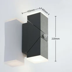Aplique de pared LED Lindby Sally, 22 cm, antracita, IP54, sensor