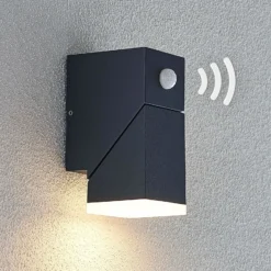 Aplique de pared LED Lindby Sally, 15 cm, antracita, IP54, sensor