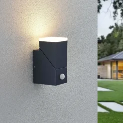 Aplique de pared LED Lindby Sally, 15 cm, antracita, IP54, sensor