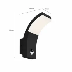 Aplique de pared LED Lucande Timm, sensor, 20 cm, antracita, IP54