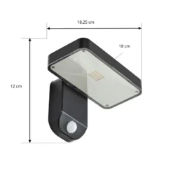 Aplique de pared LED PRIOS Tarlson, angular, antracita, sensor