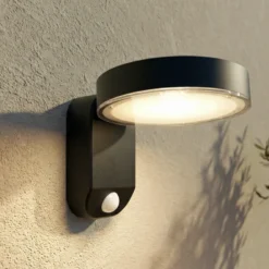 Aplique de pared LED PRIOS Tarlson, redonda, antracita, sensor