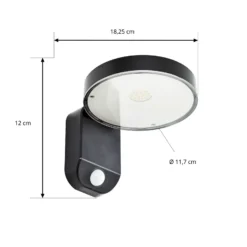 Aplique de pared LED PRIOS Tarlson, redonda, antracita, sensor