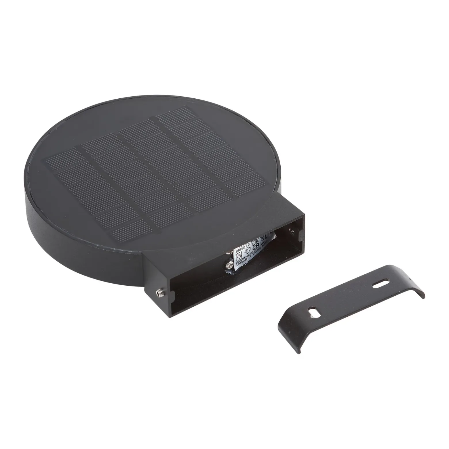 Aplique de pared LED solar Lucande Tavon, redondo, negro, sensor