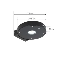 Aplique de pared LED solar Lucande Tavon, redondo, negro, sensor