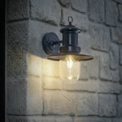 Aplique de pared Lindby Eloretta, negro/azul, acero, IP44, E27