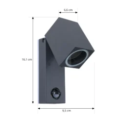 Aplique de pared Lindby Othil, con sensor, antracita, metal, IP44