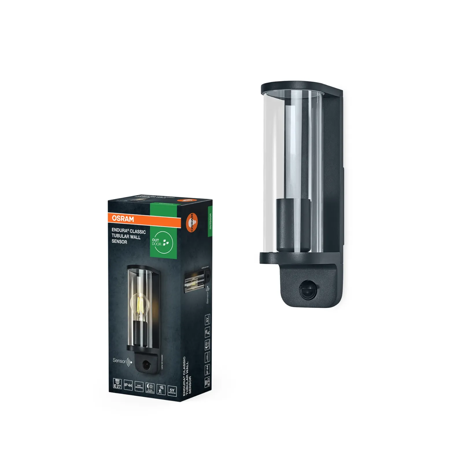 Aplique de pared OSRAM ENDURA CLASSIC TUBULAR, sensor, gris oscuro
