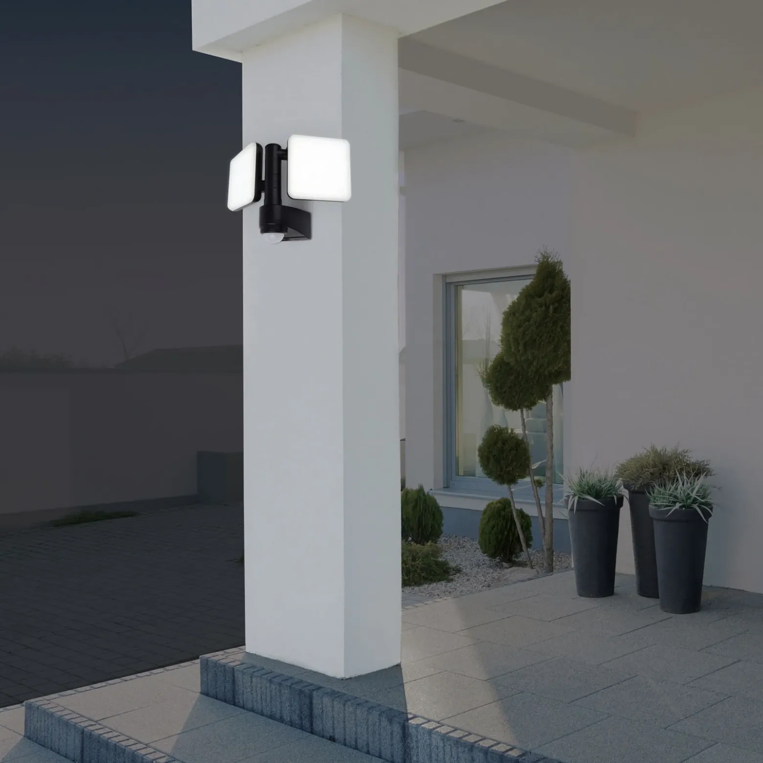Aplique LED de exterior Jaro, sensor, 2 luces