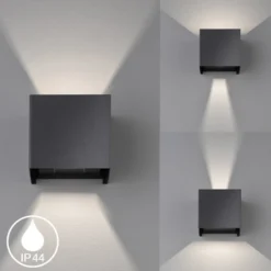 Aplique LED de exterior Wall, cúbico, negro