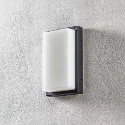 Aplique LED para exterior Babett, acero inoxidable, cristal, sensor