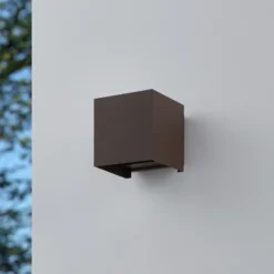Aplique LED para exterior Calpino 3, color óxido, ancho 10 cm, 2 luces.