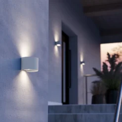 Aplique LED para exterior Calpino 3, blanco, 14 cm de ancho, 2 luces.