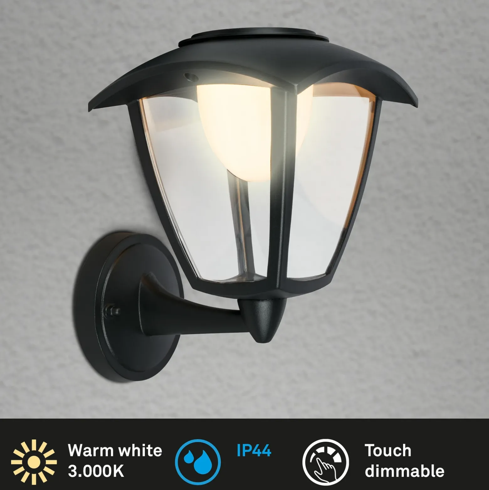 Aplique LED para exterior con batería 3929015, negro, regulador táctil