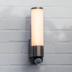 Aplique LED para exterior con sensor LED LEDA, acero inoxidable, altura 35 cm,