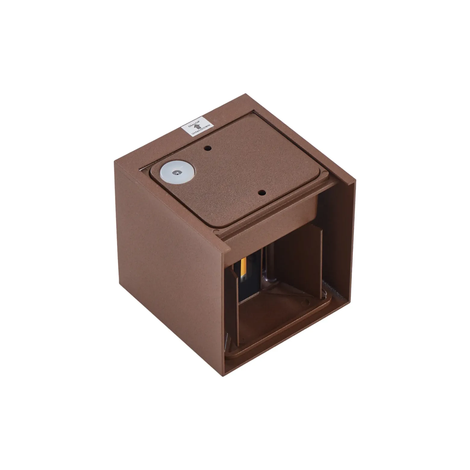 Aplique LED para exterior Lindby Nivar, angular, color óxido, 10 cm, IP54