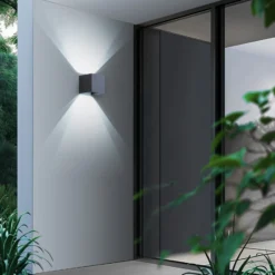 Aplique LED para exterior Lindby Smart Dara, gris, angular, CCT RGB, Tuya