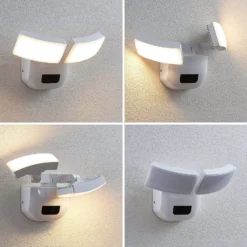 Aplique LED para exterior Lindby Nikias, 30 cm, sensor, 2 luces, blanco