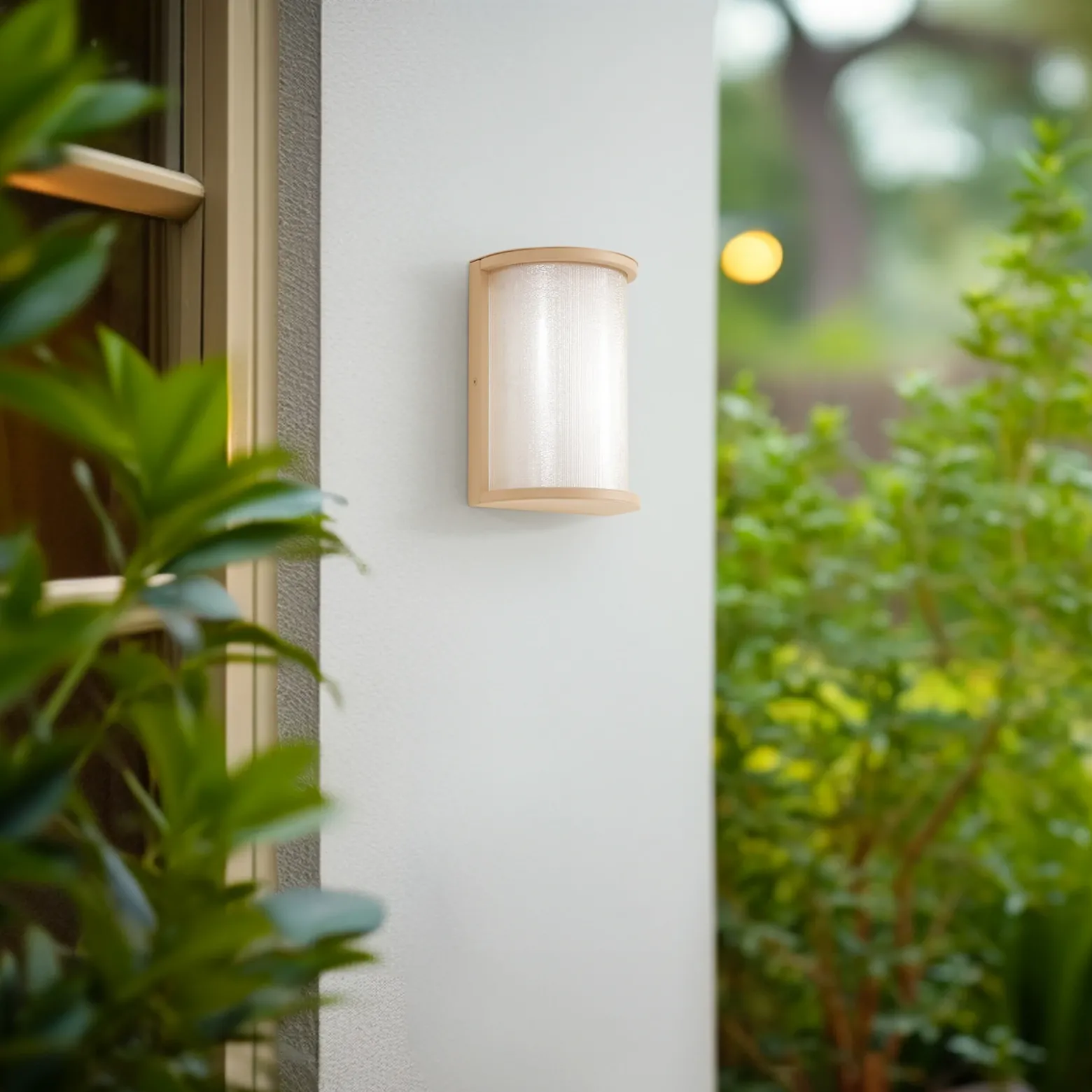 Aplique LED para exterior Lindby Calvik, beige, estriado, IP44