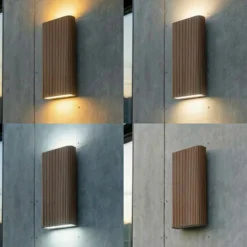 Aplique LED para exterior Lucande Raija, marrón oscuro, altura 40 cm, CCT