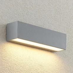 Aplique LED para exterior Lucande Lengo, 25 cm, plateada, luz hacia abajo,