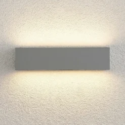 Aplique LED para exterior Lucande Lengo, 25 cm, plateada, luz hacia arriba y