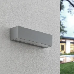 Aplique LED para exterior Lucande Lengo, 25 cm, plateada, luz hacia arriba y