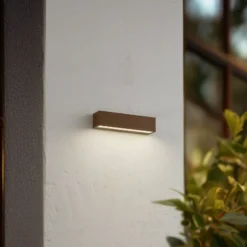 Aplique LED para exterior Lucande Lengo, 25 cm, marrón, down, 3000 K