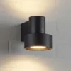 Aplique LED para exterior Lucande Elune, negro mate, luz hacia arriba/hacia