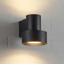 Aplique LED para exterior Lucande Elune, negro mate, luz hacia arriba/hacia