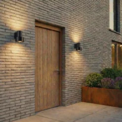 Aplique LED para exterior Lucande Elune, negro mate, luz hacia arriba/hacia