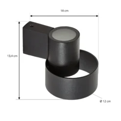 Aplique LED para exterior Lucande Elune, negro mate, luz hacia arriba/hacia