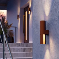 Aplique LED para exterior Montelauro, color óxido, altura 32 cm, metal