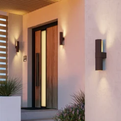 Aplique LED para exterior Montelauro, color óxido, altura 32 cm, metal