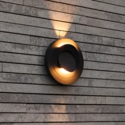 Aplique LED para exterior MOOV, gris oscuro, Ø 21 cm, metal, IP54