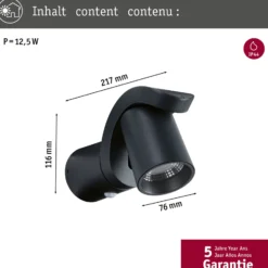 Aplique LED para exterior Paulmann Cuff, sensor, antracita