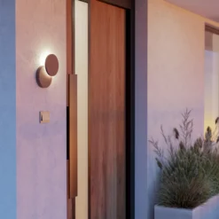 Aplique LED para exterior Pedersano, color óxido, Ø 14 cm, metal