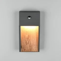 Aplique LED para exterior SALMON, aspecto de madera, altura 33 cm, IP44