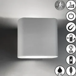 Aplique LED recargable Magnetics, plata, arriba & abajo, ancho 10 cm