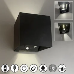 Aplique LED recargable Magnetics, negro, 120°, arriba/abajo, sensor